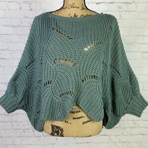 Moon & Madison Sage Green Scallop Edges Batwing Sweater